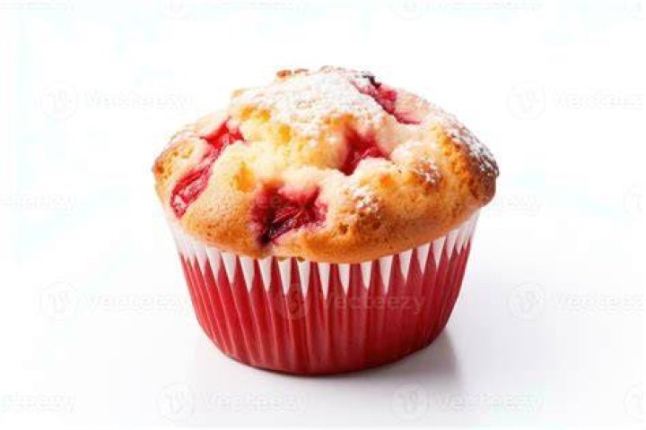 Strawberry Muffin on white parchment paper.